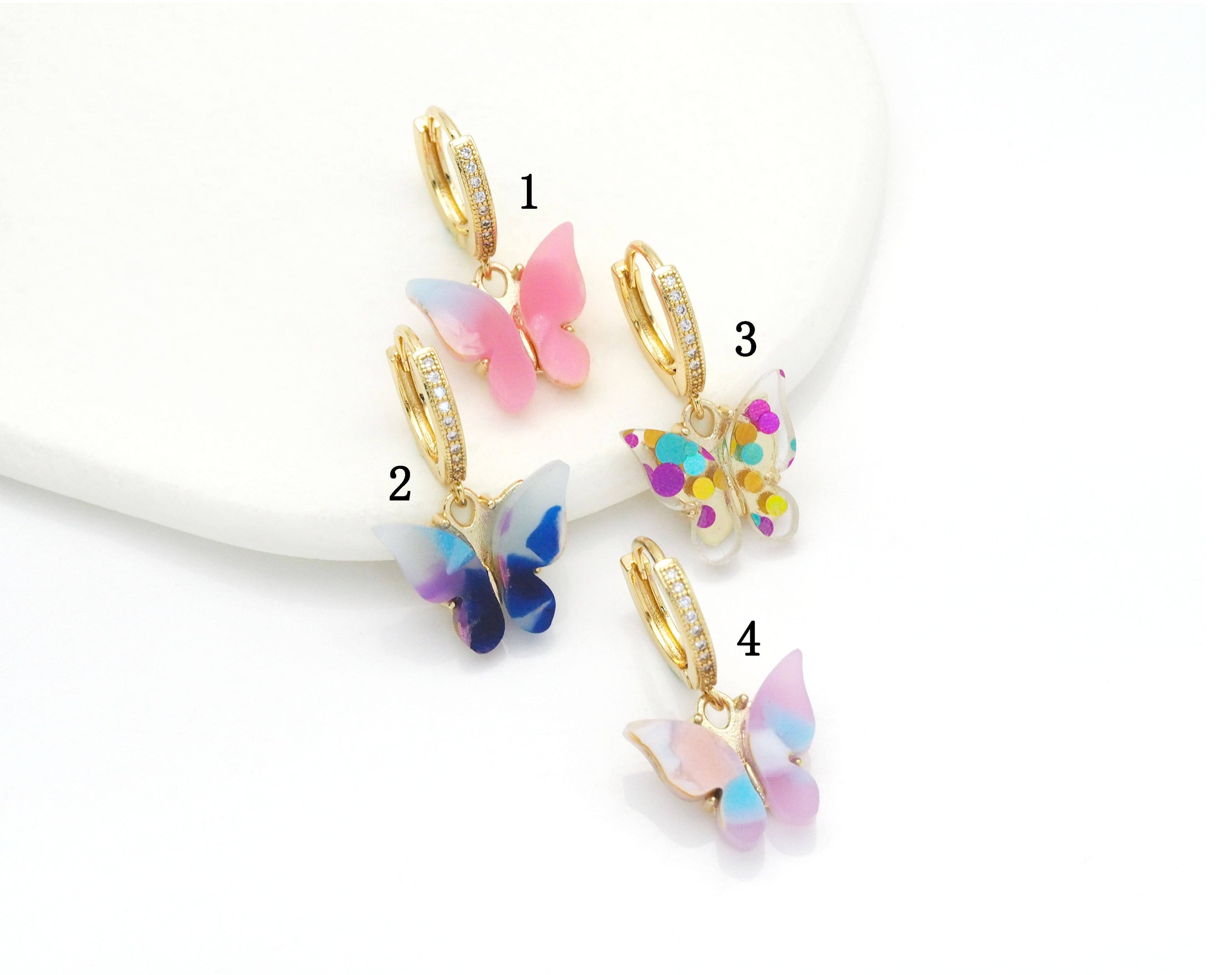 Colorful Butterfly Hoop Earrings, Sku#EF231