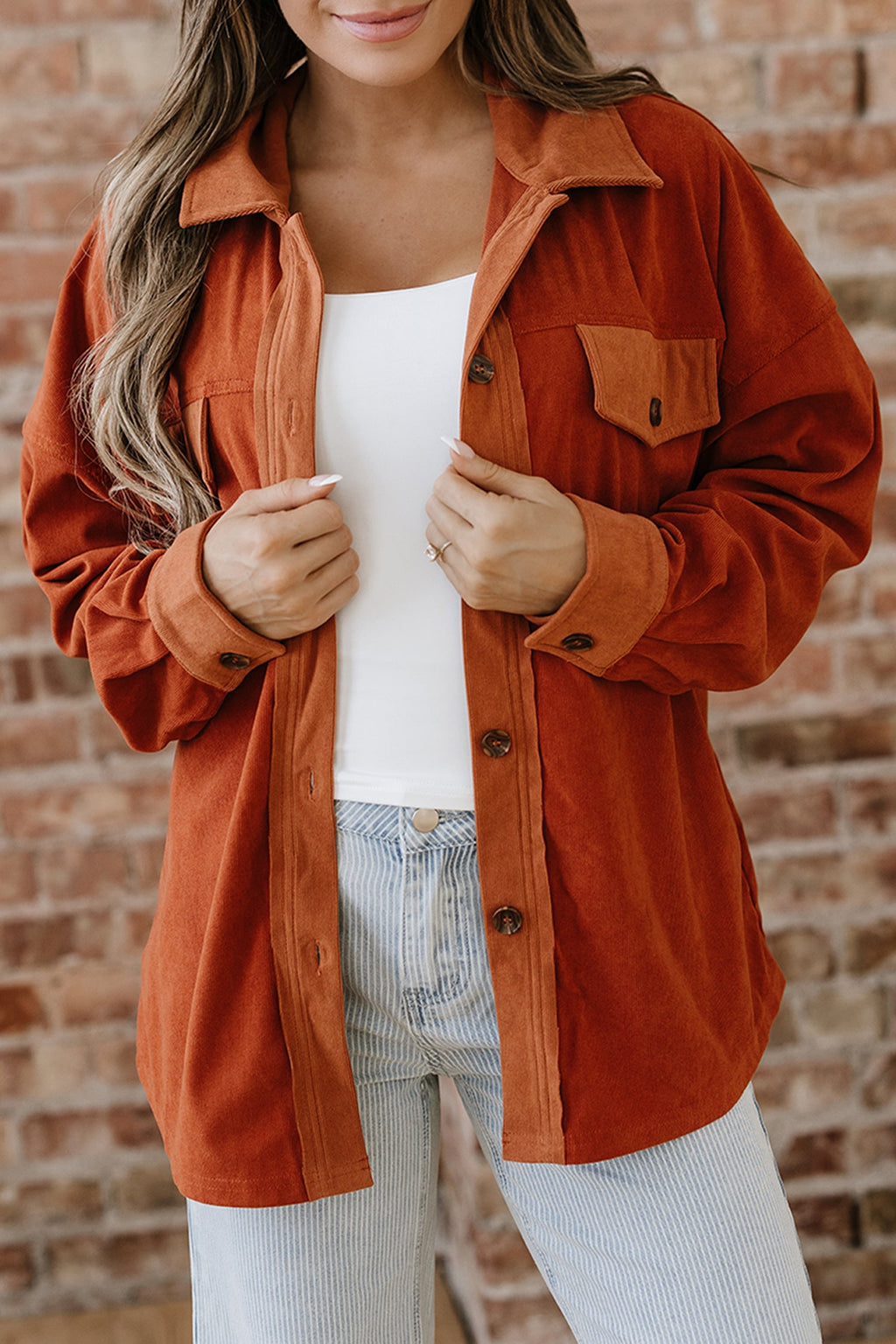 Andrea Drop Shoulder Casual Shacket-Threaded Pear