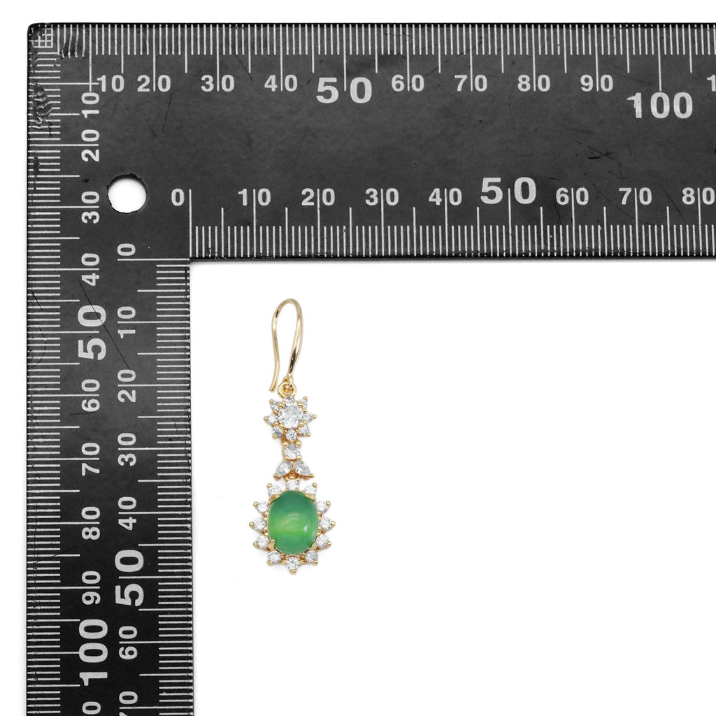 Clear CZ Gold Green Oval Jade Earrings, Sku#LX349