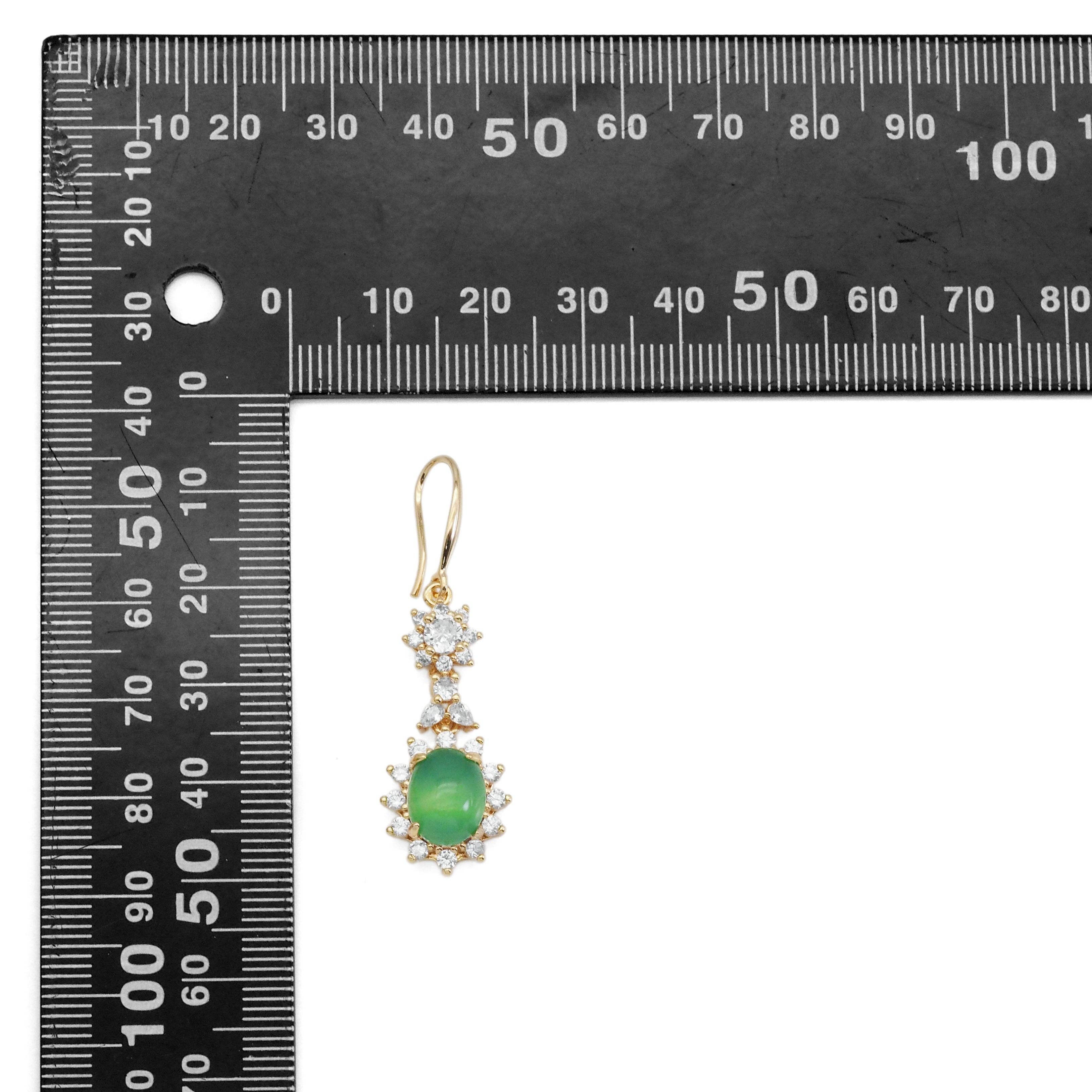 Clear CZ Gold Green Oval Jade Earrings, Sku#LX349
