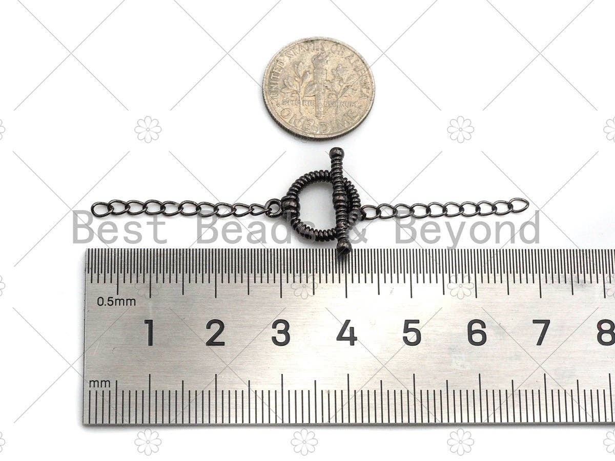 1Set/2 Sets Textured Toggle Clasp with extension chain, Gold/Silver/Rose Gold/Gunmetal Color Toggle Clasp, 12mm, sku#Y290