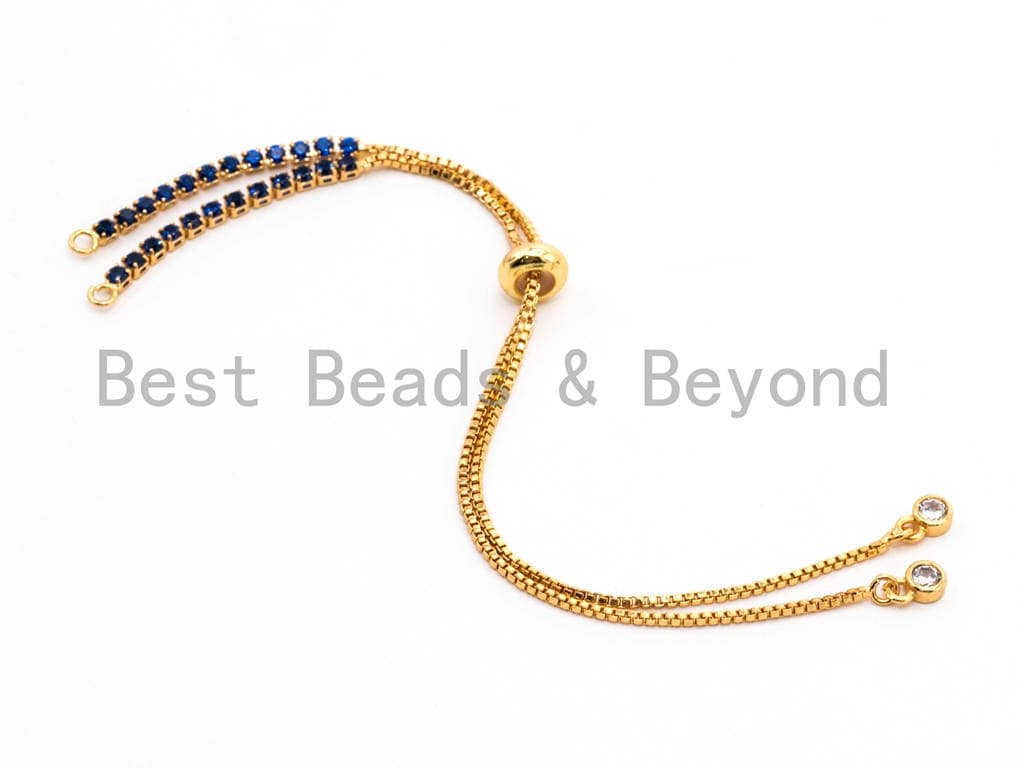 Cobalt Blue CZ Stud Sliding adjustable Half finished bracelet,Box chain with rubber stopper beads, connector link findings,sku#E371