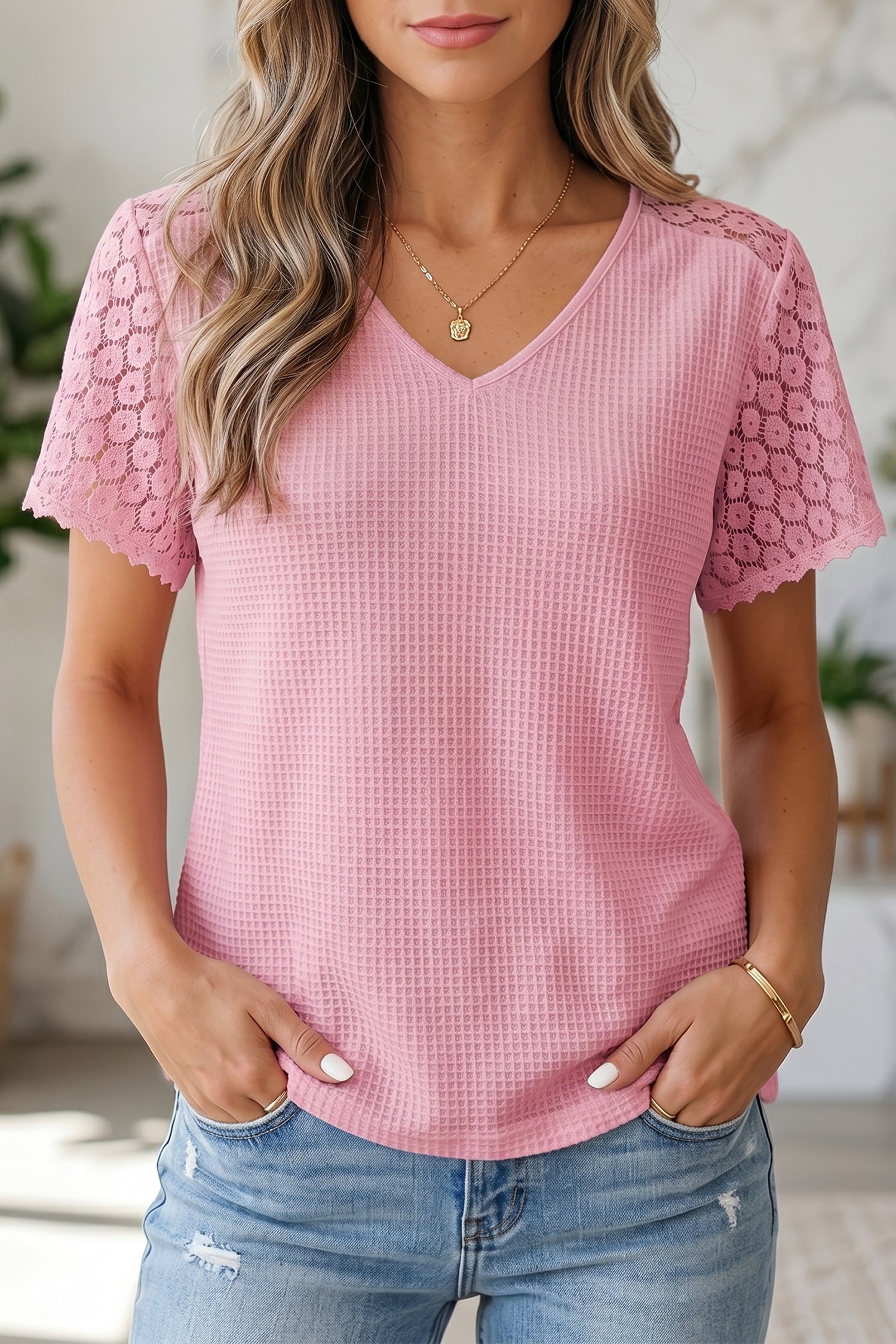 Nyomi Cutout Waffle Knit Blouse