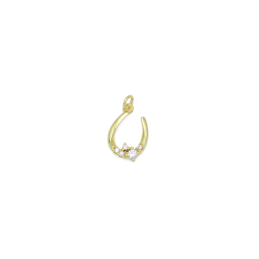 Gold U Shape Clear CZ Charm Pendant, Sku#Y1028