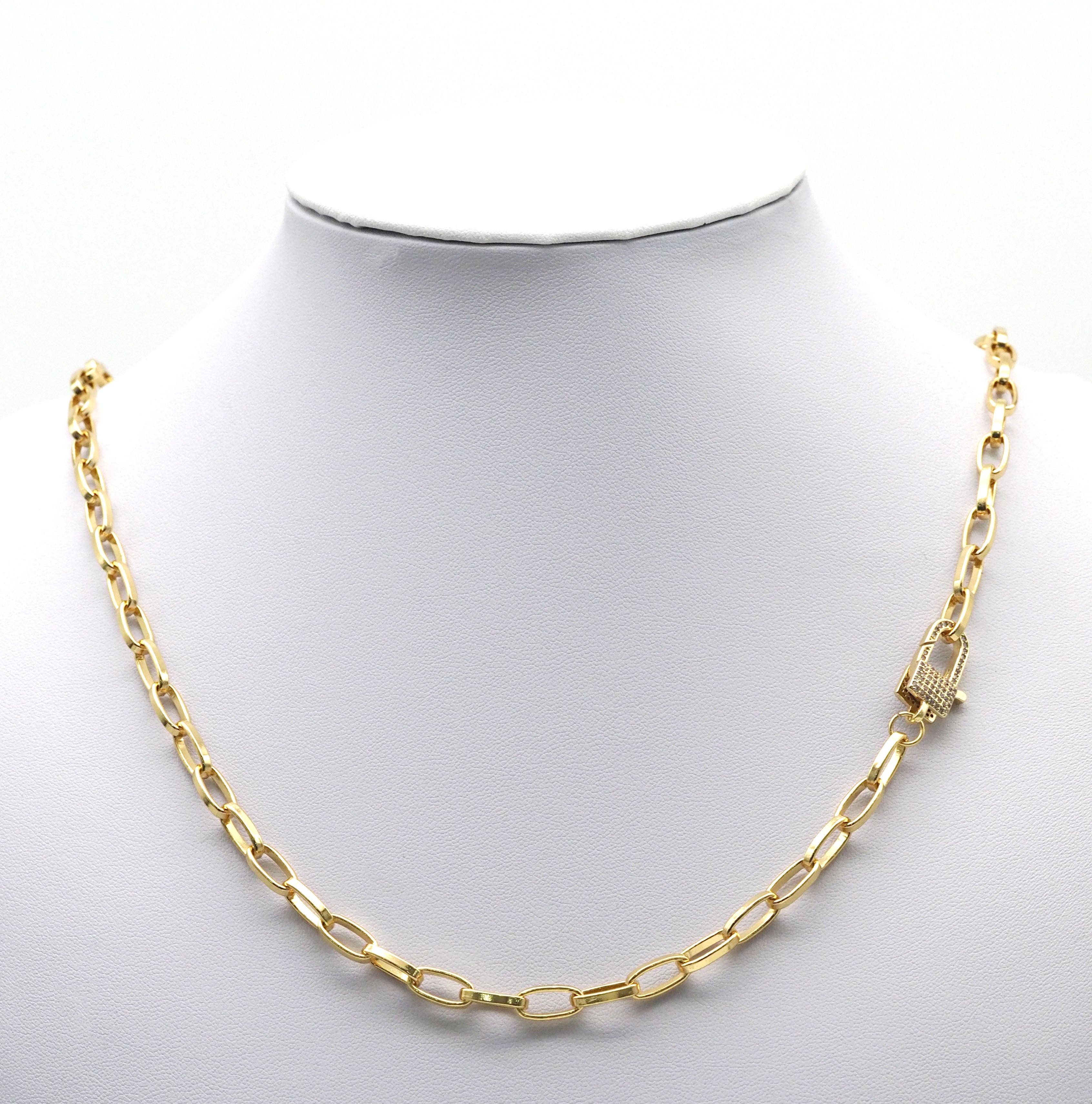 Fully CZ Pave Gold/Silver Lock Clasp, Sku#LX109