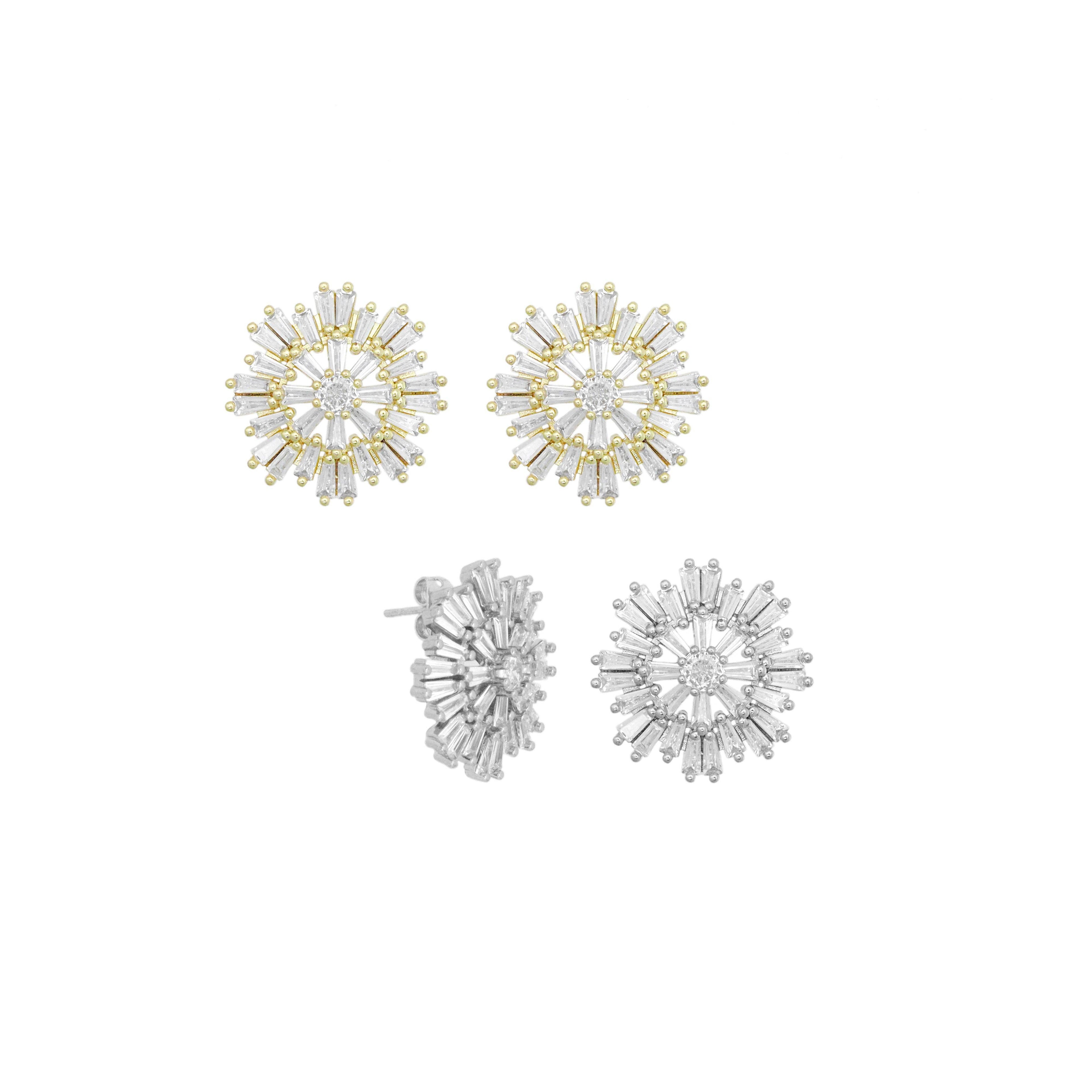 Clear Baguette CZ Gold Daisy Flower Shape Stud Earrings, Sku#LX822-Bestbeads & Beyond