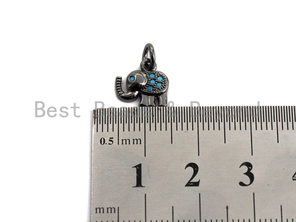 Turquoise CZ Micro Pave Elephant Shaped Pendant/Charm, Cubic Zirconia Pendant Charm,10mm,sku#Z535