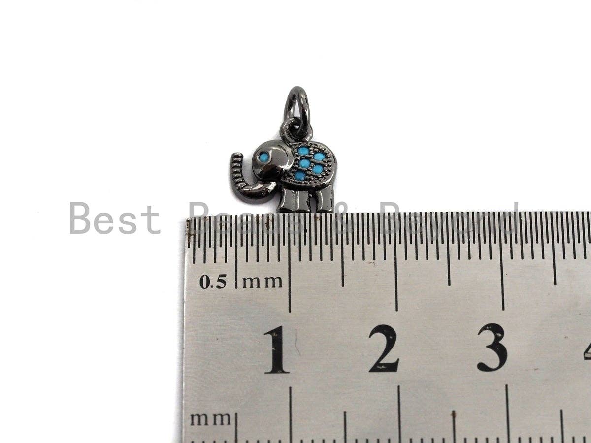 Turquoise CZ Micro Pave Elephant Shaped Pendant/Charm, Cubic Zirconia Pendant Charm,10mm,sku#Z535