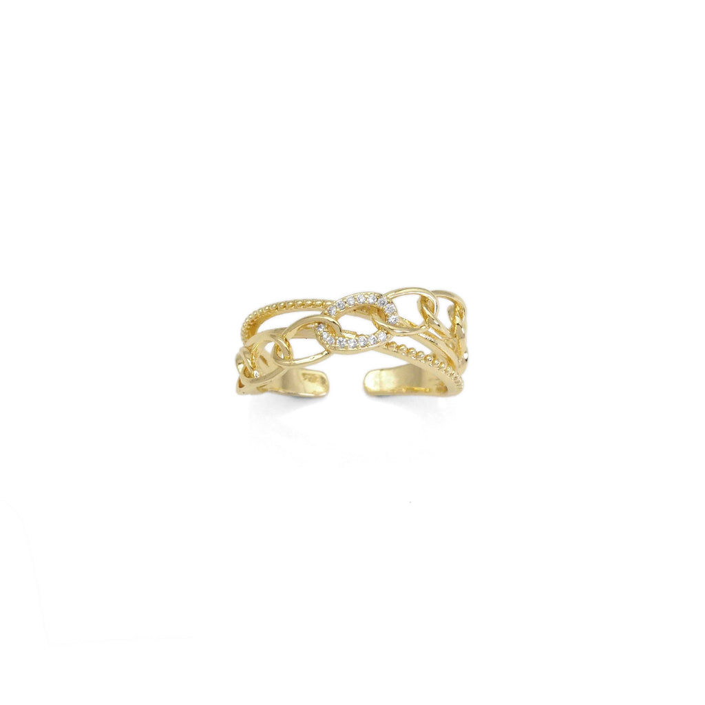 Gold CZ Oval Link Cross Adjustable Ring, Sku#ZX149