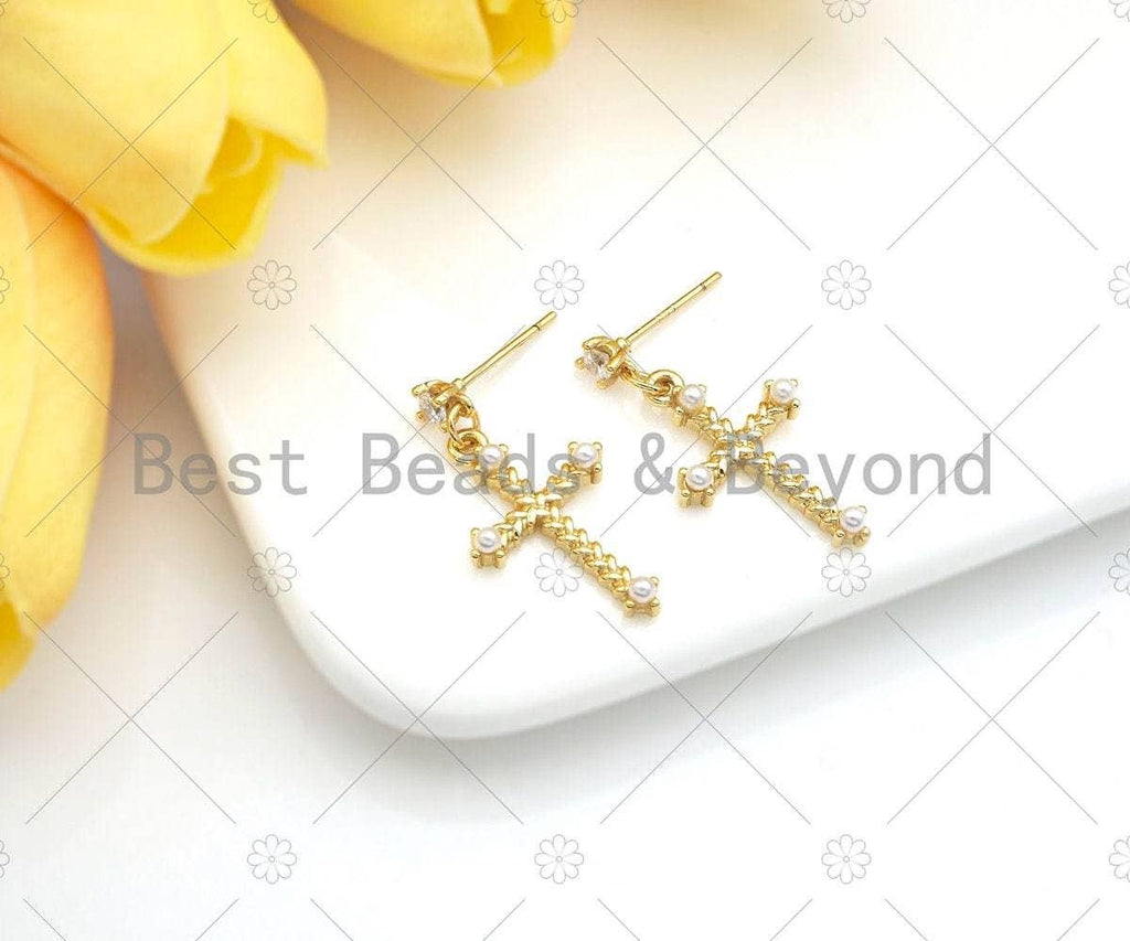CZ Cross Shape Stud Earring, Sku#Y430