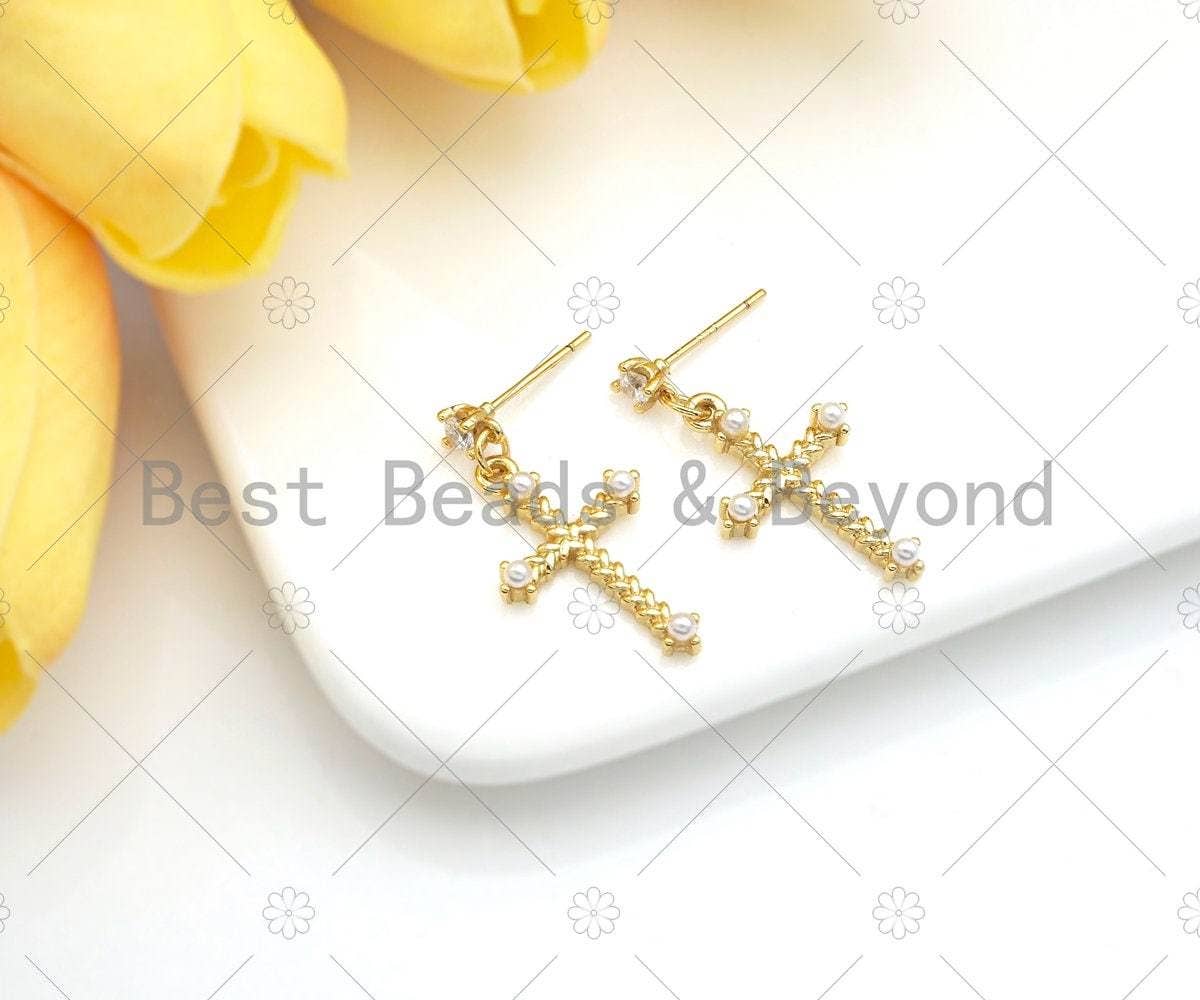 CZ Cross Shape Stud Earring, Sku#Y430