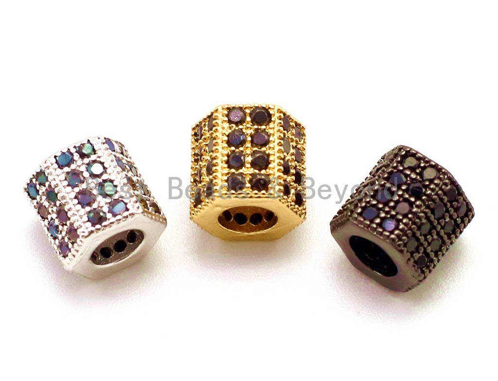 CZ Micro Pave Hexagon beads, Black CZ Pave Cubic Zirconia Beads, Men's Jewelry Findings, 6mm/7mm,  sku#G151