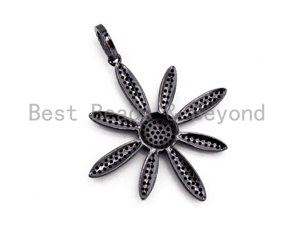 CZ Micro Pave Cobalt/Fuchsia/Green/Black Flower Pendant, CZ Pave Focal Pendant, Gumental plated, 35x37mm sku#F408