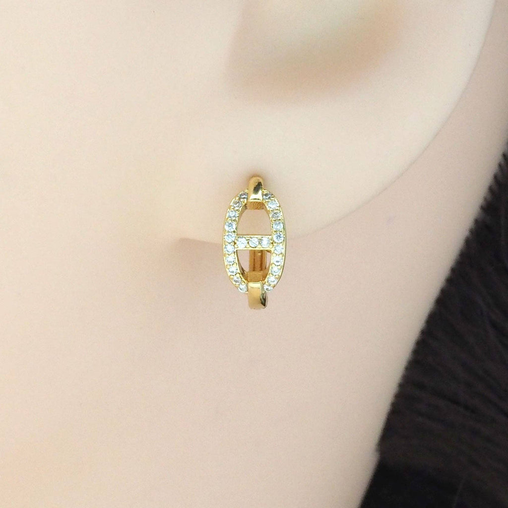 Cute CZ Oval Link Huggie Earrings, Sku#Y795