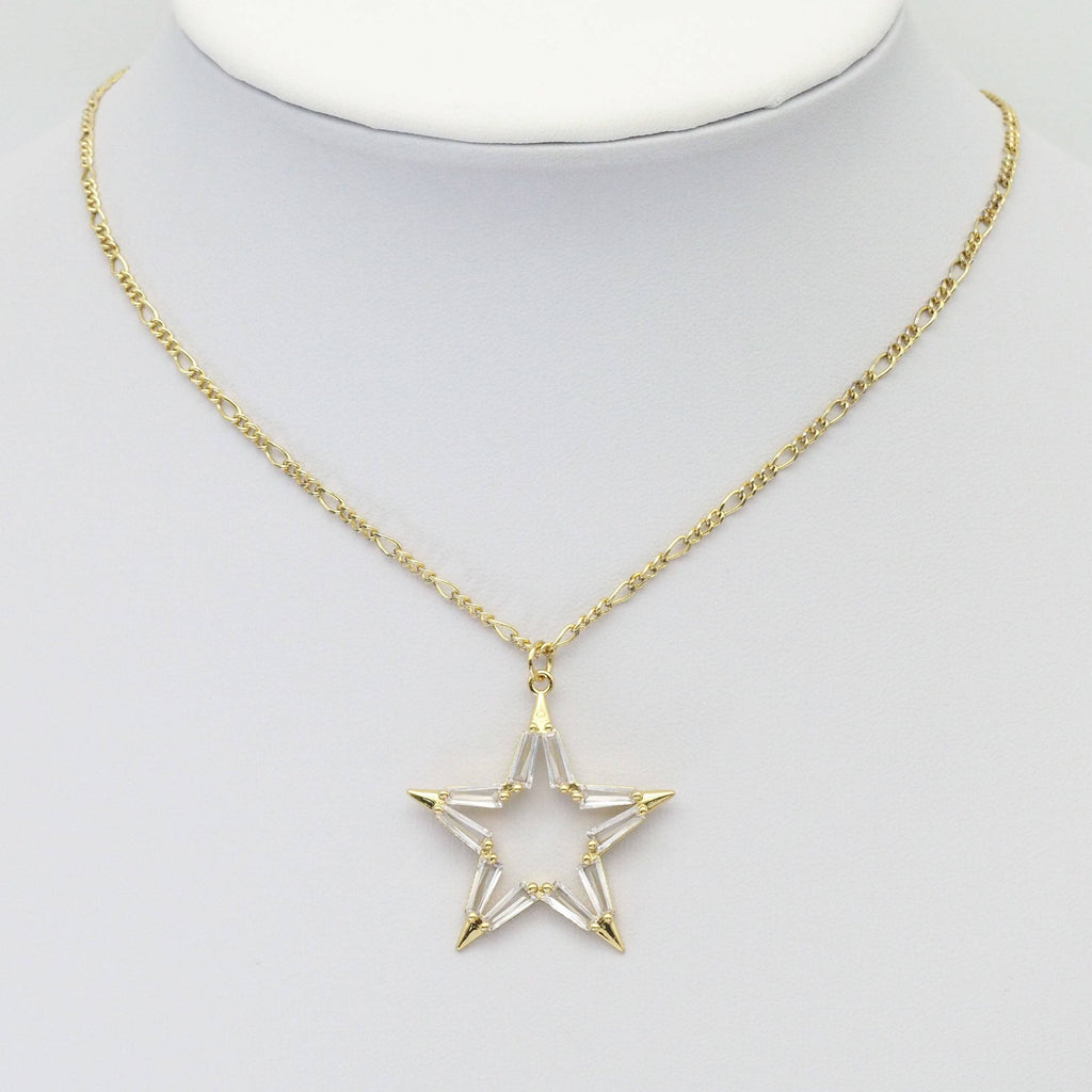 Clear Baguette CZ Gold Five Point Star Charm, Sku#Y821