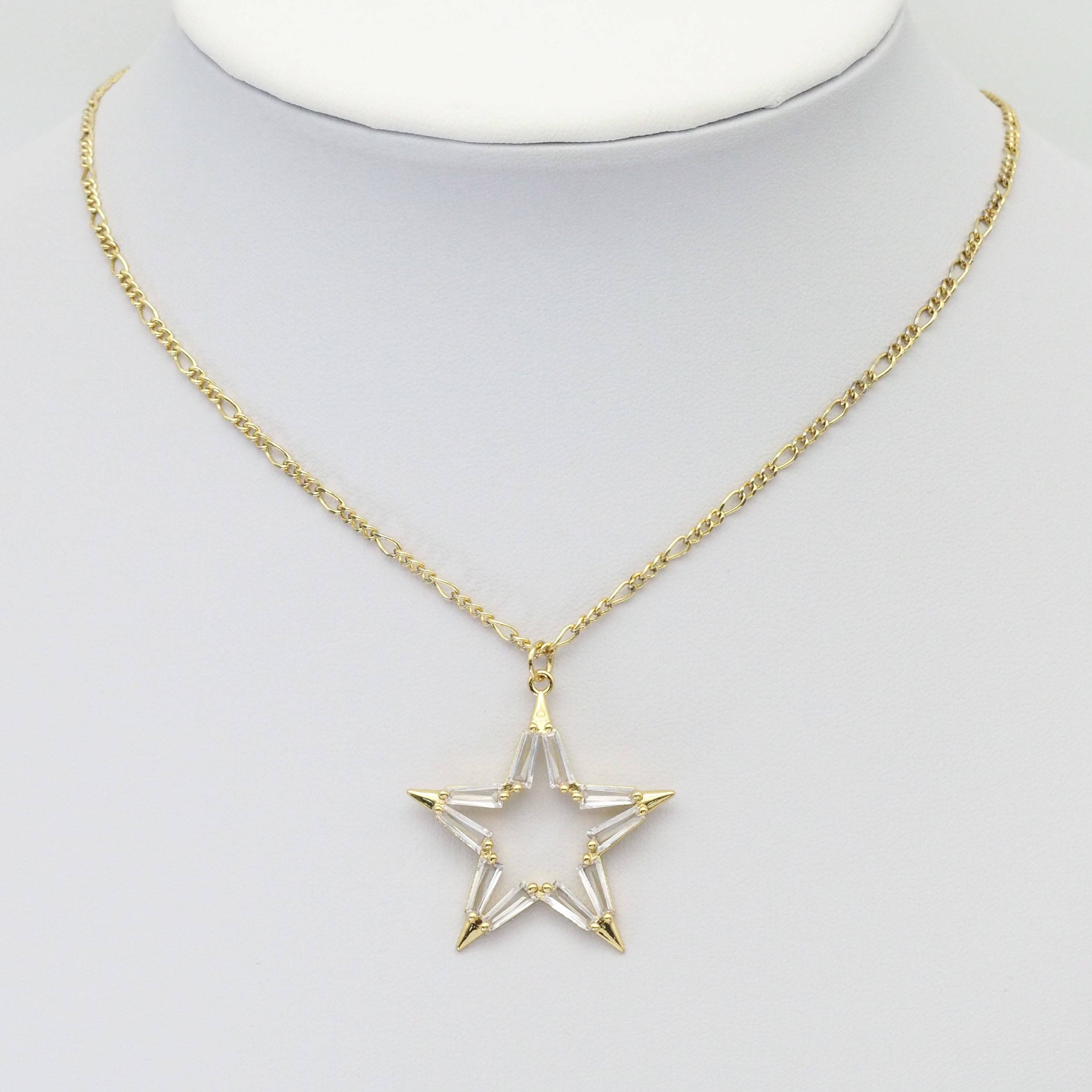 Clear Baguette CZ Gold Five Point Star Charm, Sku#Y821