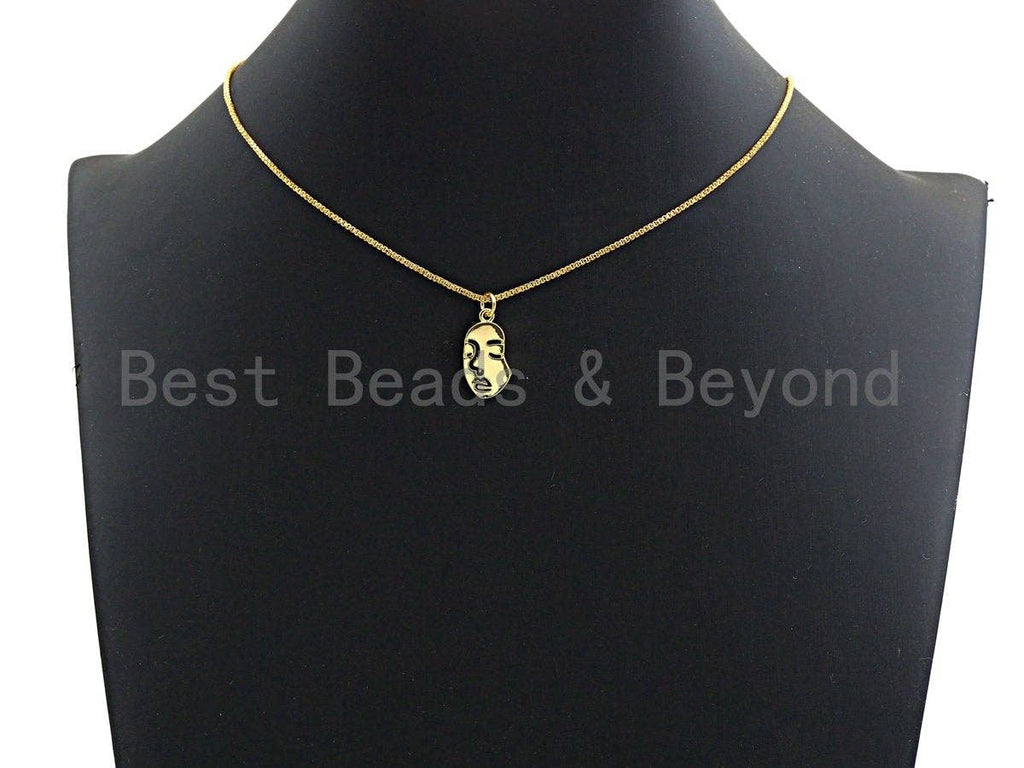 Flat Face Shape Pendant/Charm, Face Cubic Zirconia Pendant, Gold Tone,10x19mm,Sku#Z508
