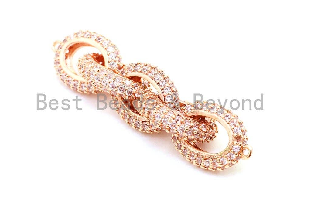 50x12mm CZ Micro Pave Five Rings Chain Shaped Connector, Cubic Zirconia Oval Link Connector in Gold/Black Finish, sku#G97-Bestbeads & Beyond