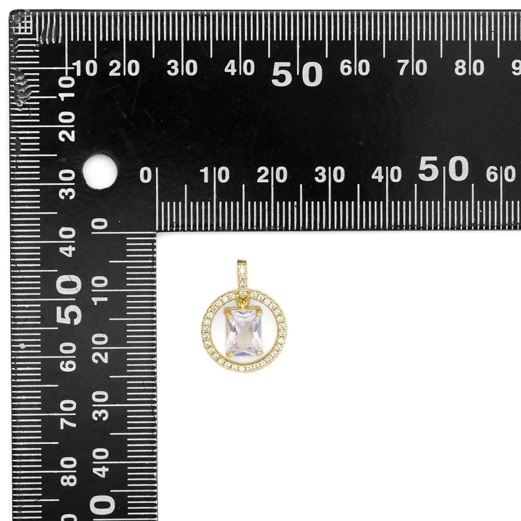 Gold Clear Rectangle CZ On Round Ring Charm, Sku#LX273