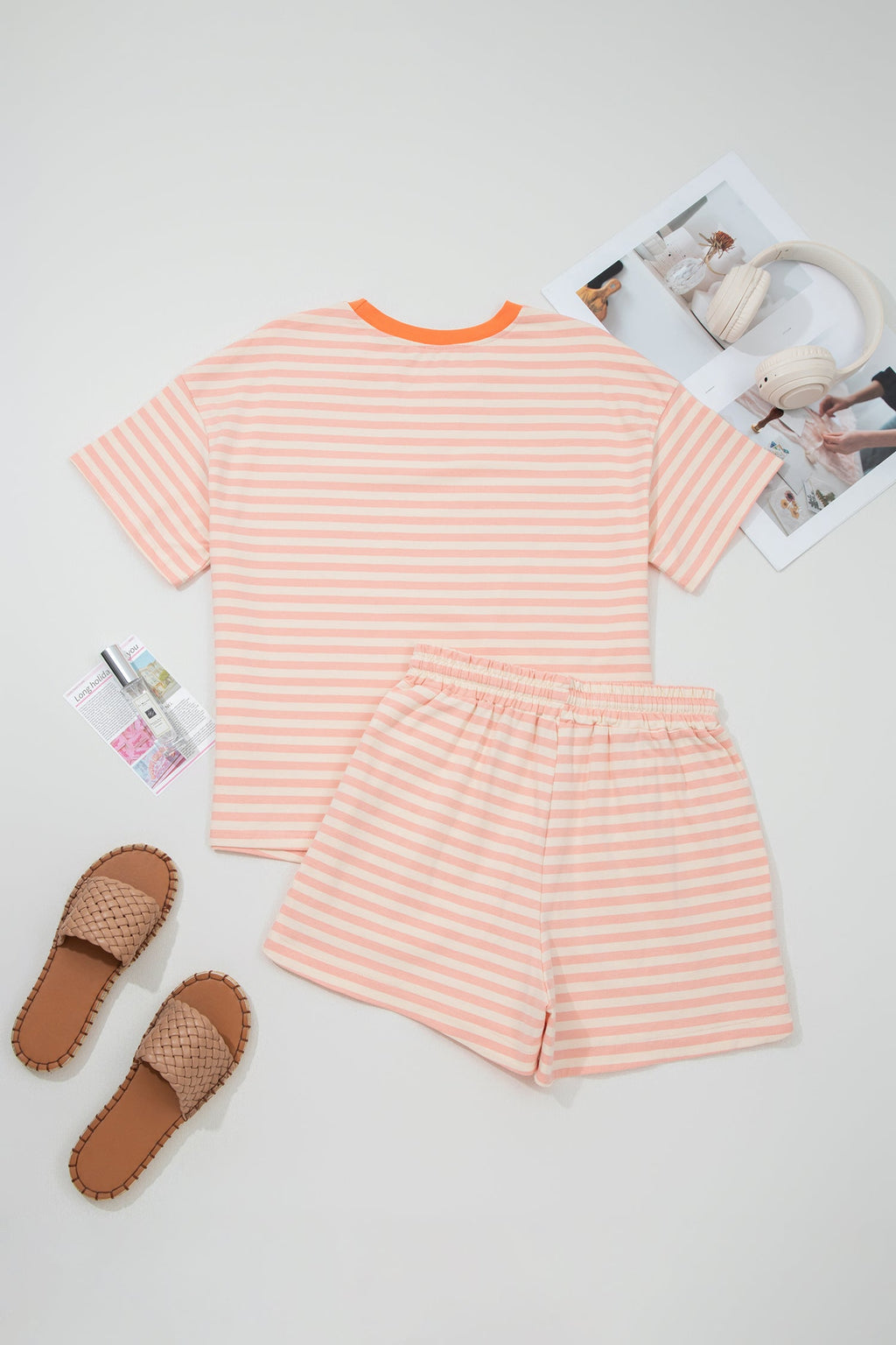 Adelina Stripe Contrast Loose Tee Set-Threaded Pear