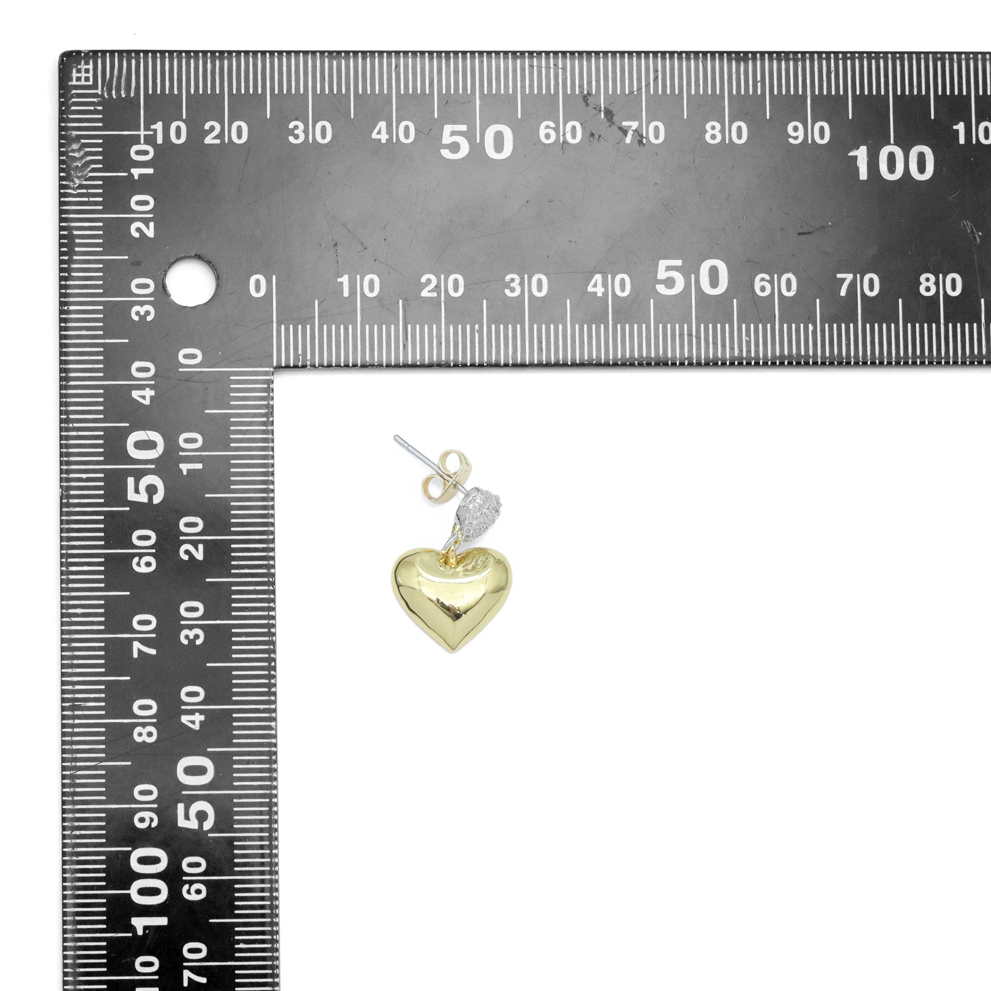 Dual Color CZ Gold Silver Heart Stud Earrings, Sku#LX668