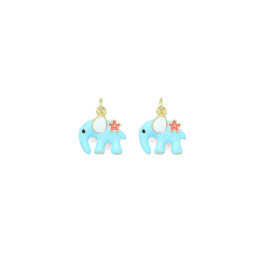 Baby Blue Enamel Elephant Gold Charm Pendant, Sku#Y1041