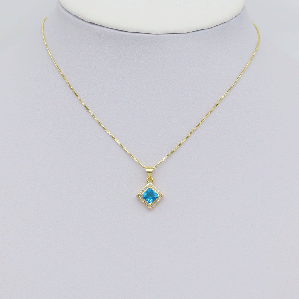 Gold Diamond Shape Colorful Crystal Stone Charm, Sku#LX463
