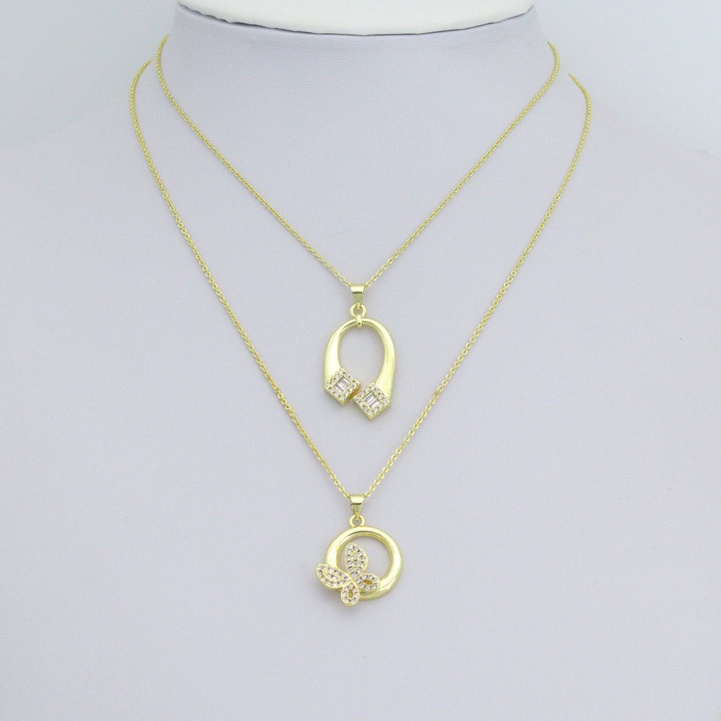 Clear CZ Gold Horseshoe Heart Butterfly Charm Pendant,Sku#LK1253