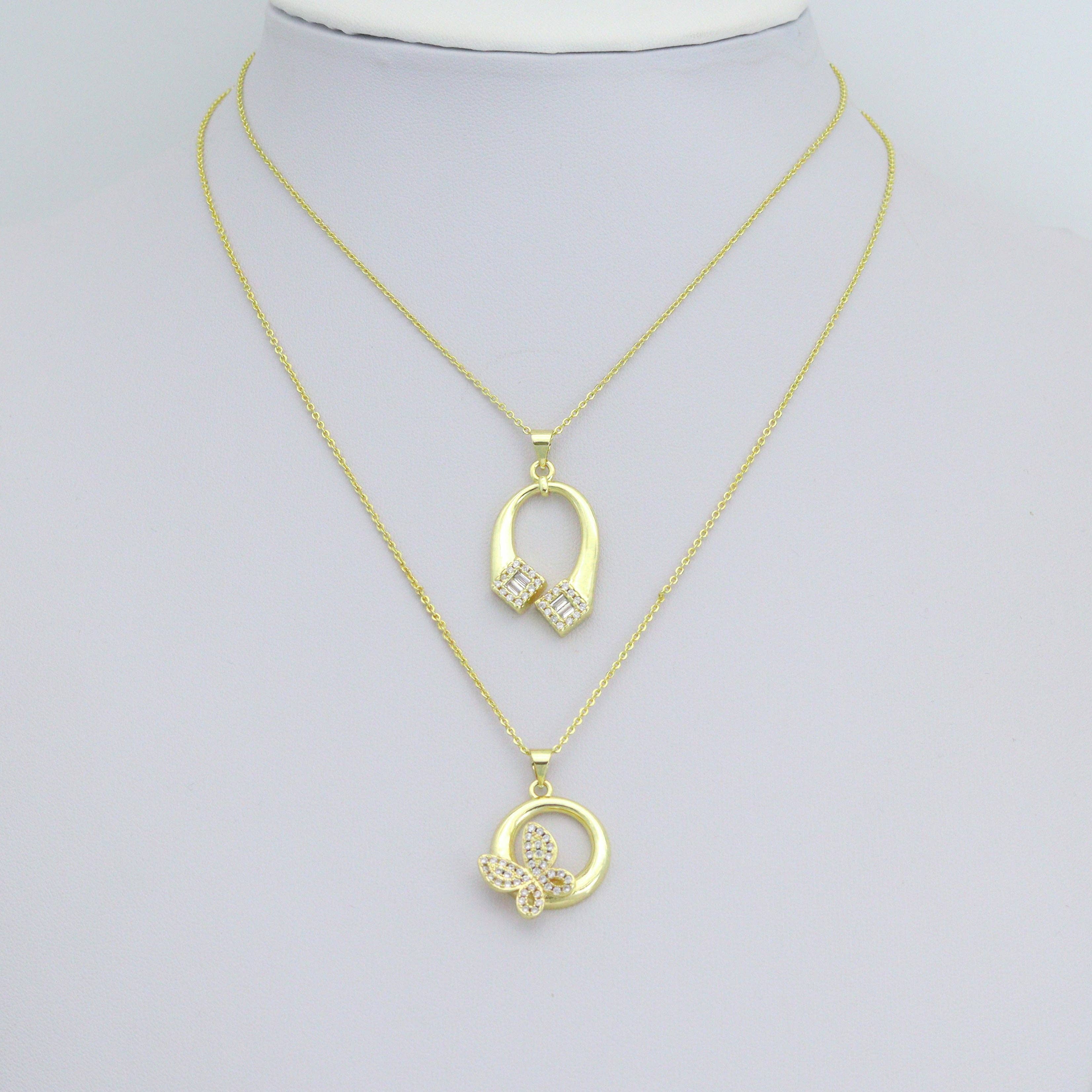 Clear CZ Gold Horseshoe Heart Butterfly Charm Pendant,Sku#LK1253