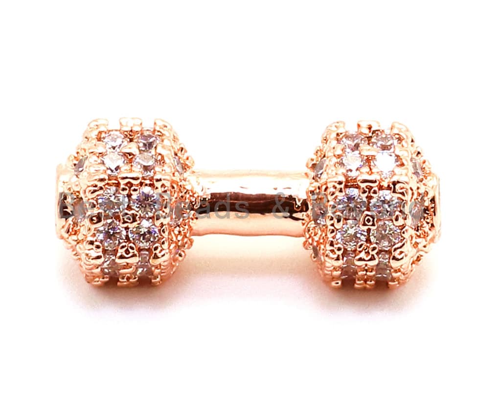CZ Dumbbell Clear Micro Pave Beads, Cubic Zirconia Spacer Beads, Fitness Barbell Spacer, Men's Bracelet Charms, 16x6mm sku#G129