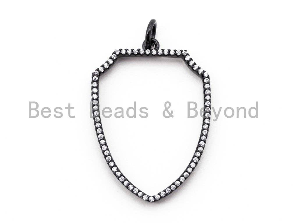 CZ Micro Pave Hollow Shield Pendant/Charm, Cubic Zirconia Pendant, Fashion Jewelry Findings, 36x23mm, sku#F103