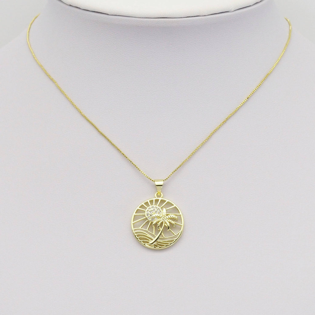 Clear CZ Sun Coconut Tree Beach Charm, Sku#LX364