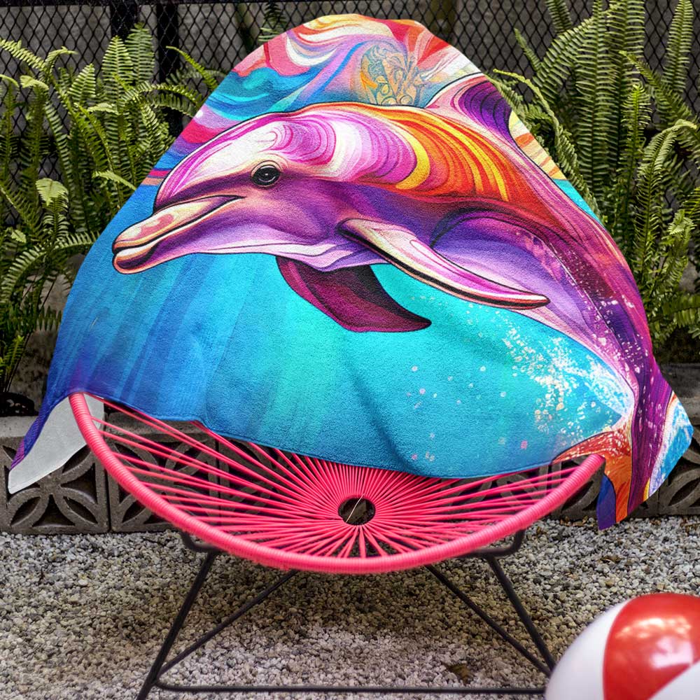 Colorful Dolphin Summer Fun Beach Towel