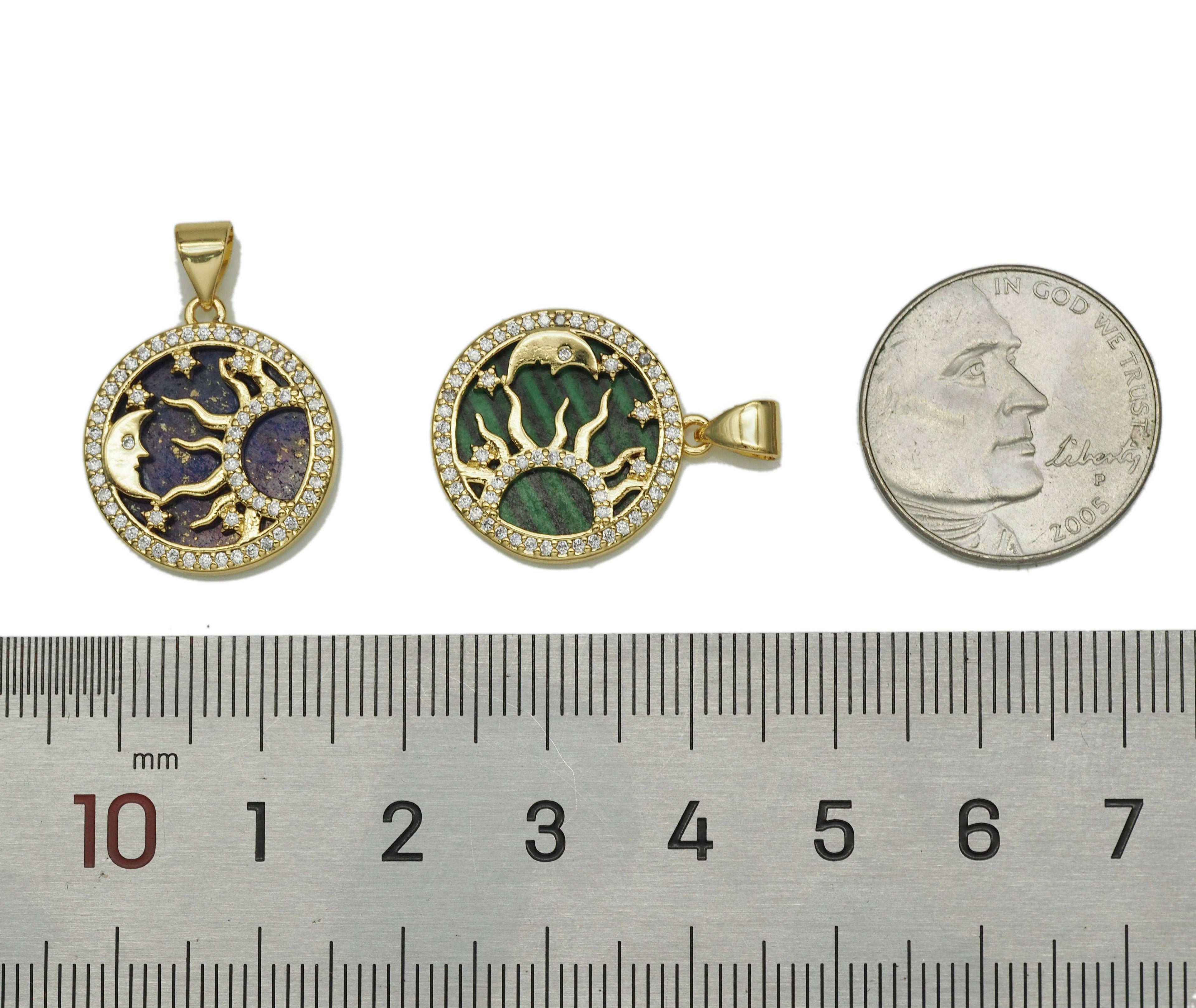 CZ Sun Moon on Stone Charm, Sku#LX36