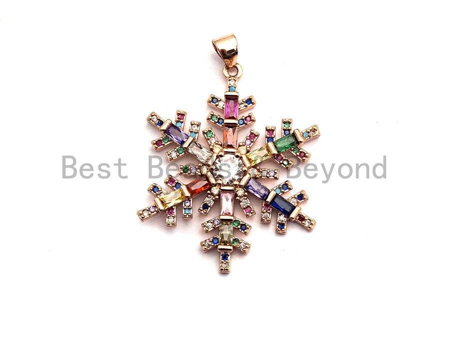 Large Colorful CZ Micro Pave Snowflake Pendant/Charm, Cubic Zirconia Pave Pendant, 29x35mm,sku#F856