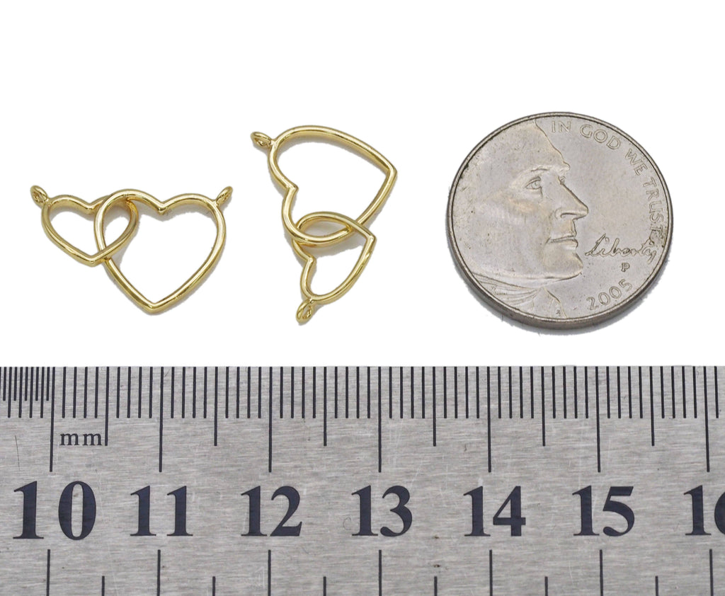 Gold Double Heart Connecter Charm, Sku#LX110-Bestbeads & Beyond