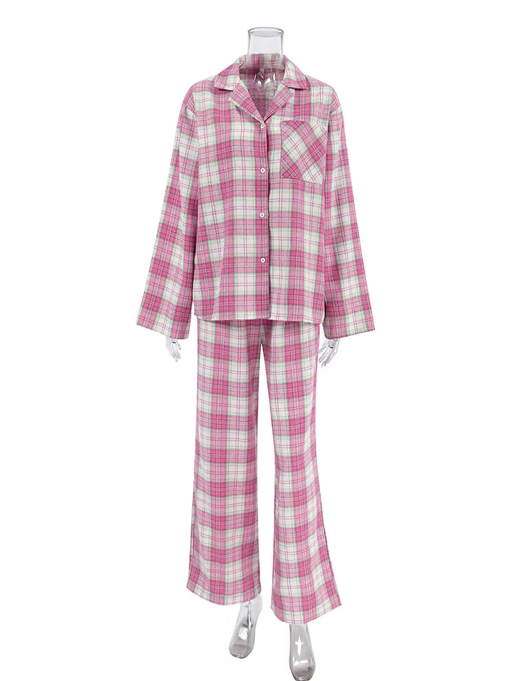 Plaid Long Sleeve Shirt and Pants Set