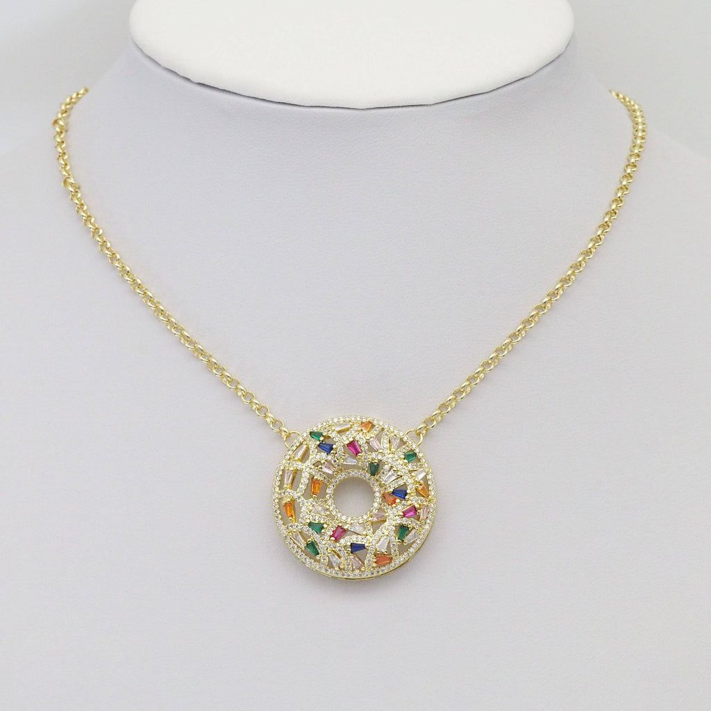 Baguette CZ Donut Shape Pendant, Sku#LX319