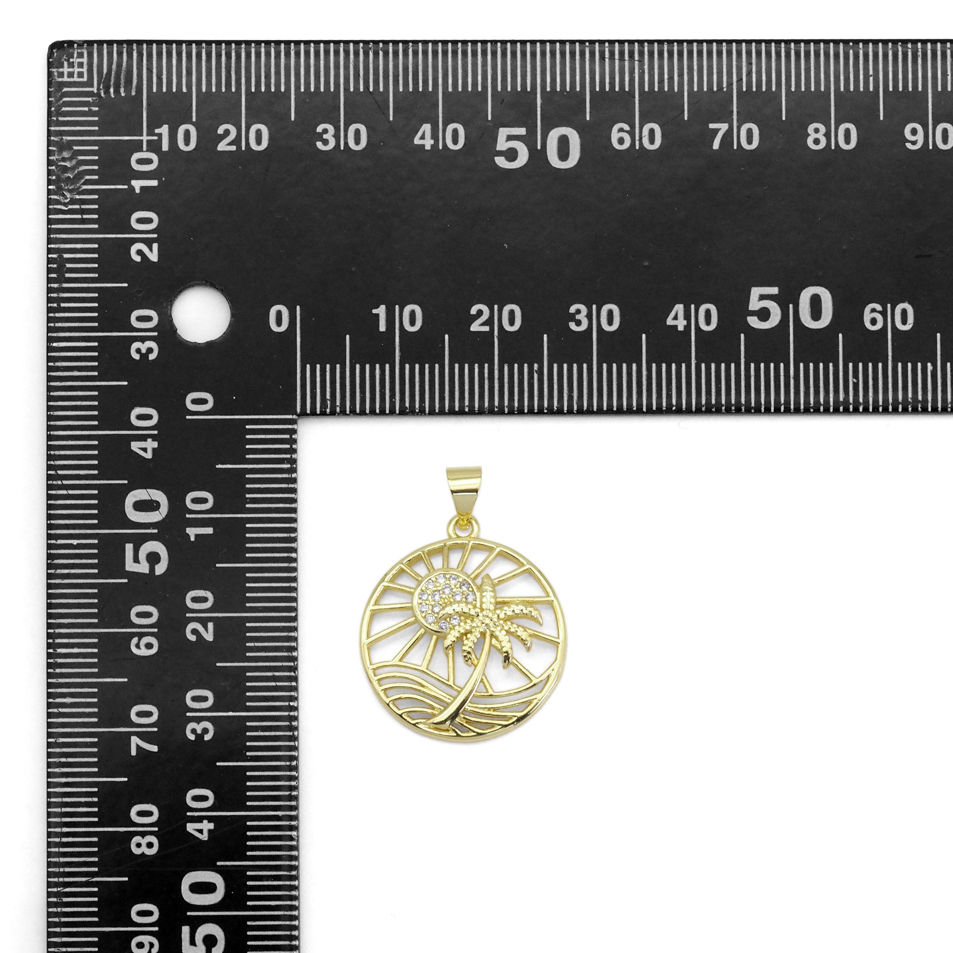 Clear CZ Sun Coconut Tree Beach Charm, Sku#LX364