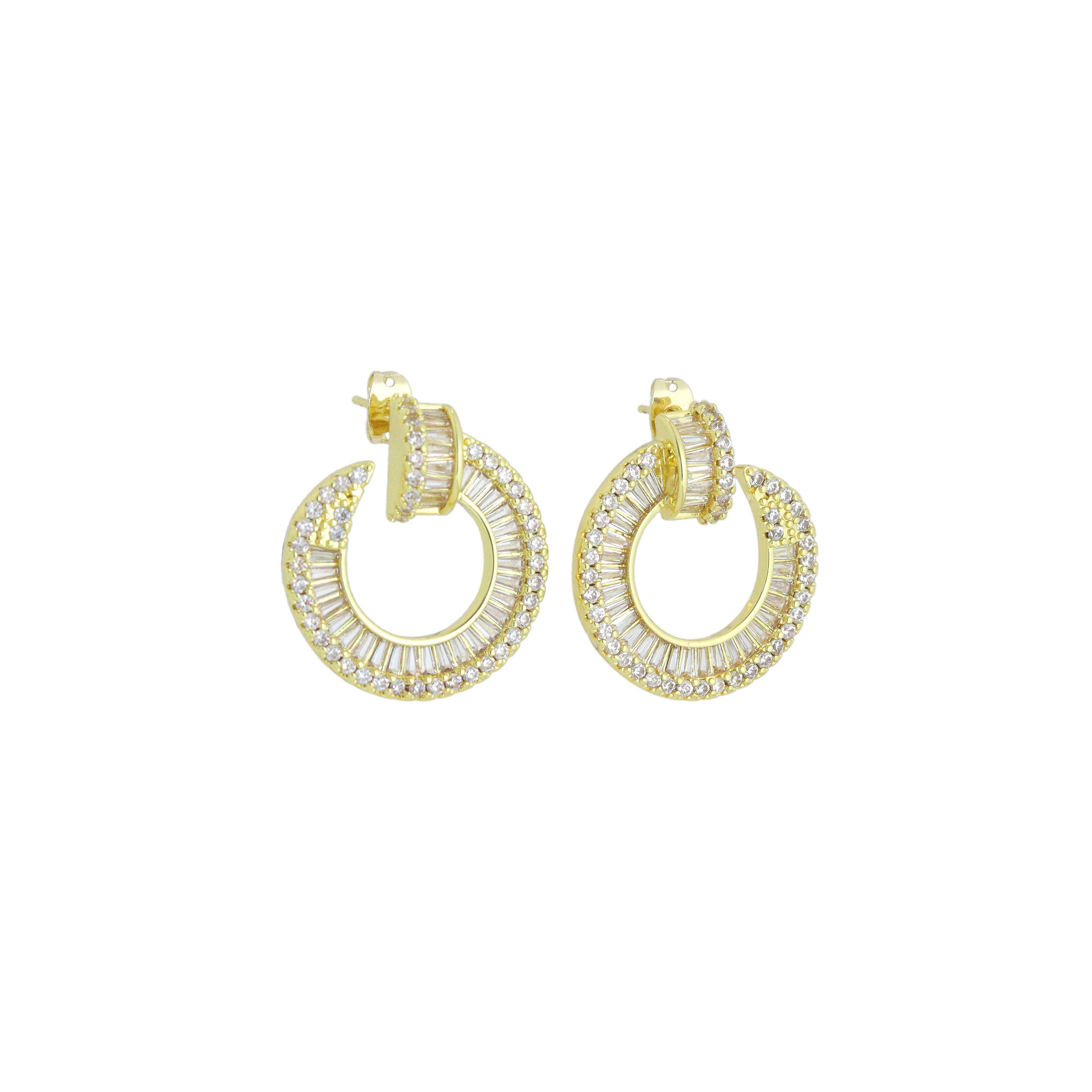 Baguette CZ Gold Circle Earrings, Sku#LX838