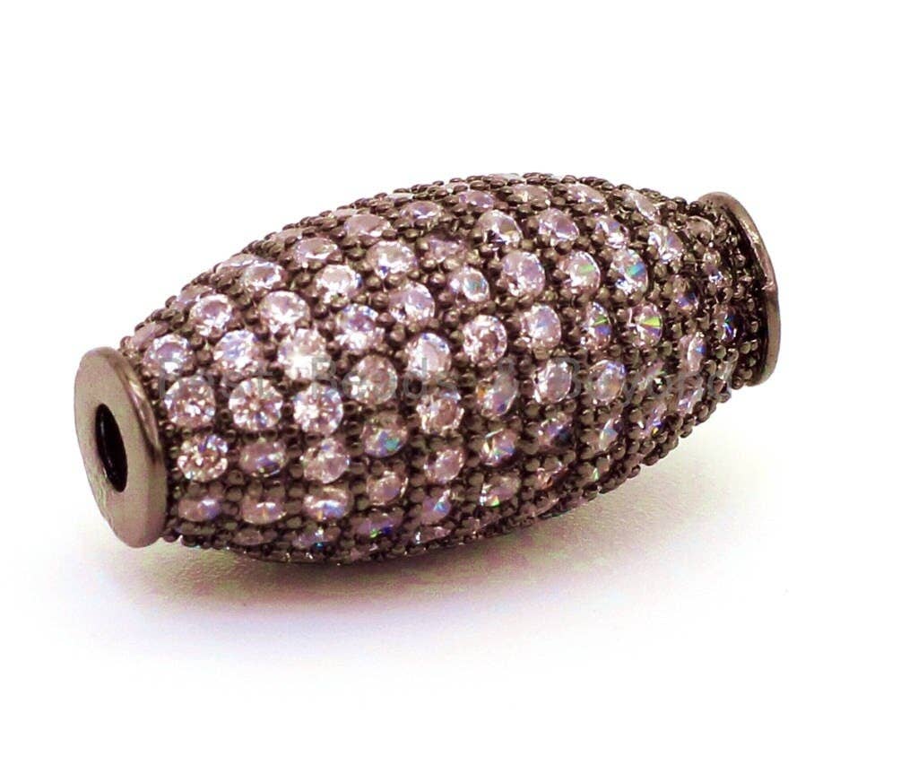 CZ Micro Pave Long Oval Spacer Beads with Clear Crystal for Bracelet/Necklace, Cubic Zirconia Beads, Bracelet Charms, 20x11mm, sku#G52