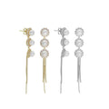 Gold Silver CZ White Pearl Tassel Dangle Earrings, Sku#ZX198