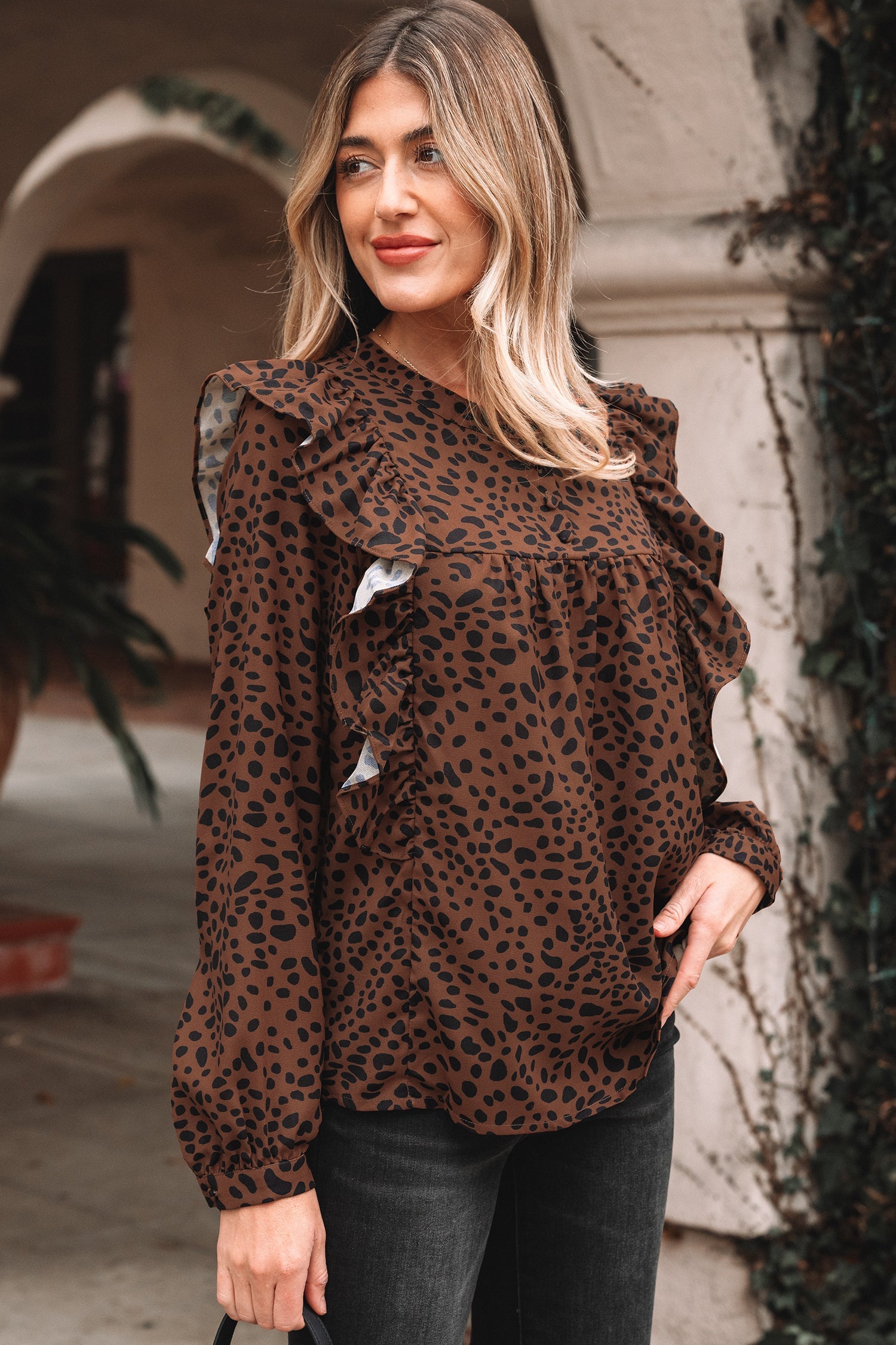 Collins Ruffled Puff Sleeve Blouse-Threaded Pear
