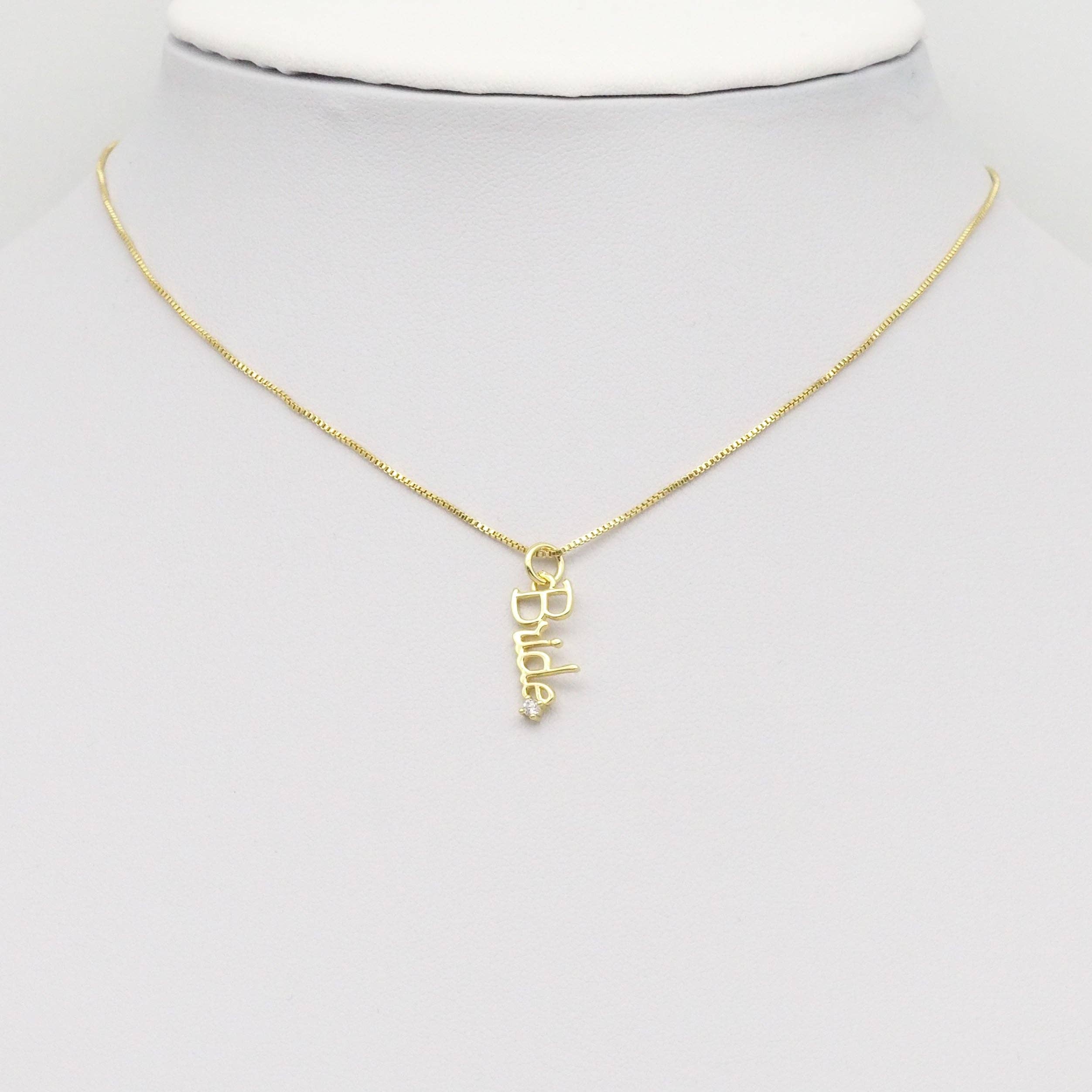 Gold Silver CZ Bride word diamond Charm, Sku#Z1473