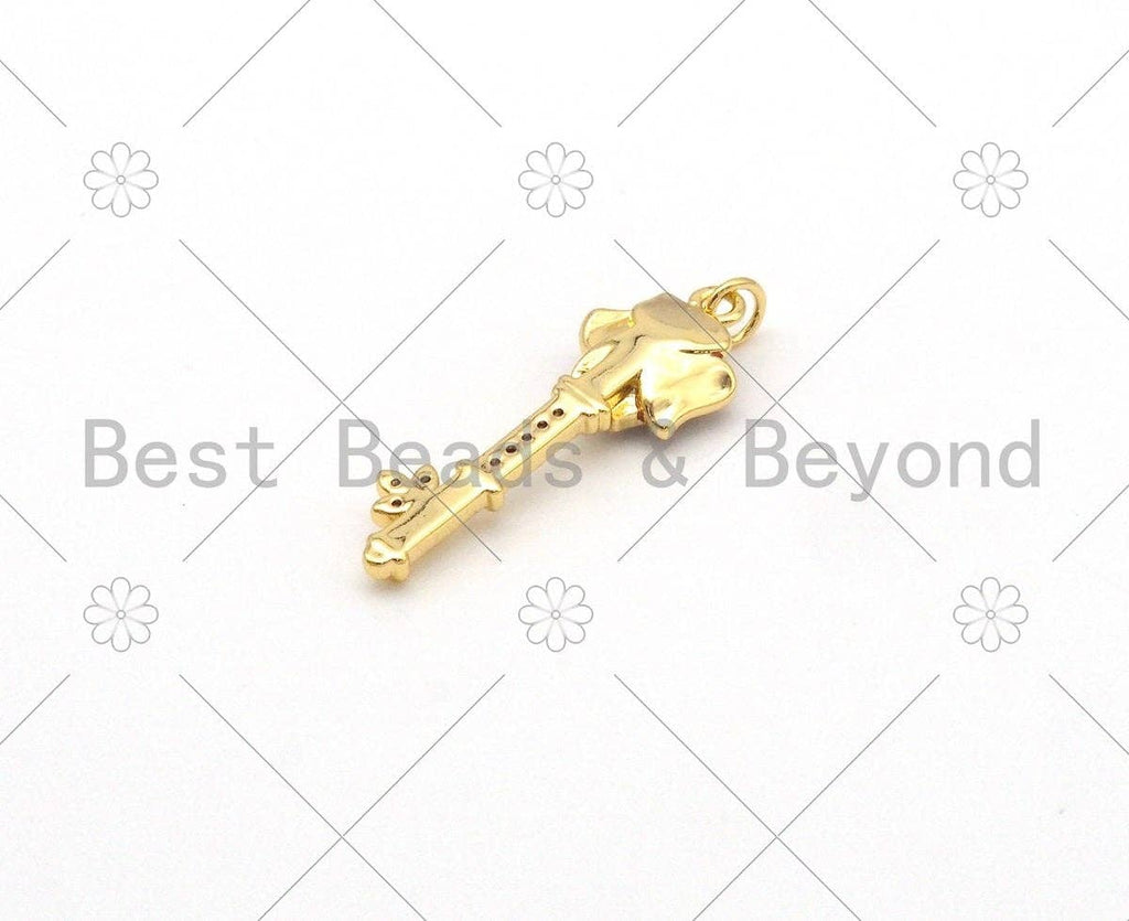 Dark Red Enamel Rose Flower On Key Shape Pendant,18K Gold Filled Enamel Charm,Enamel Jewelry,9x27mm,Sku#Y480