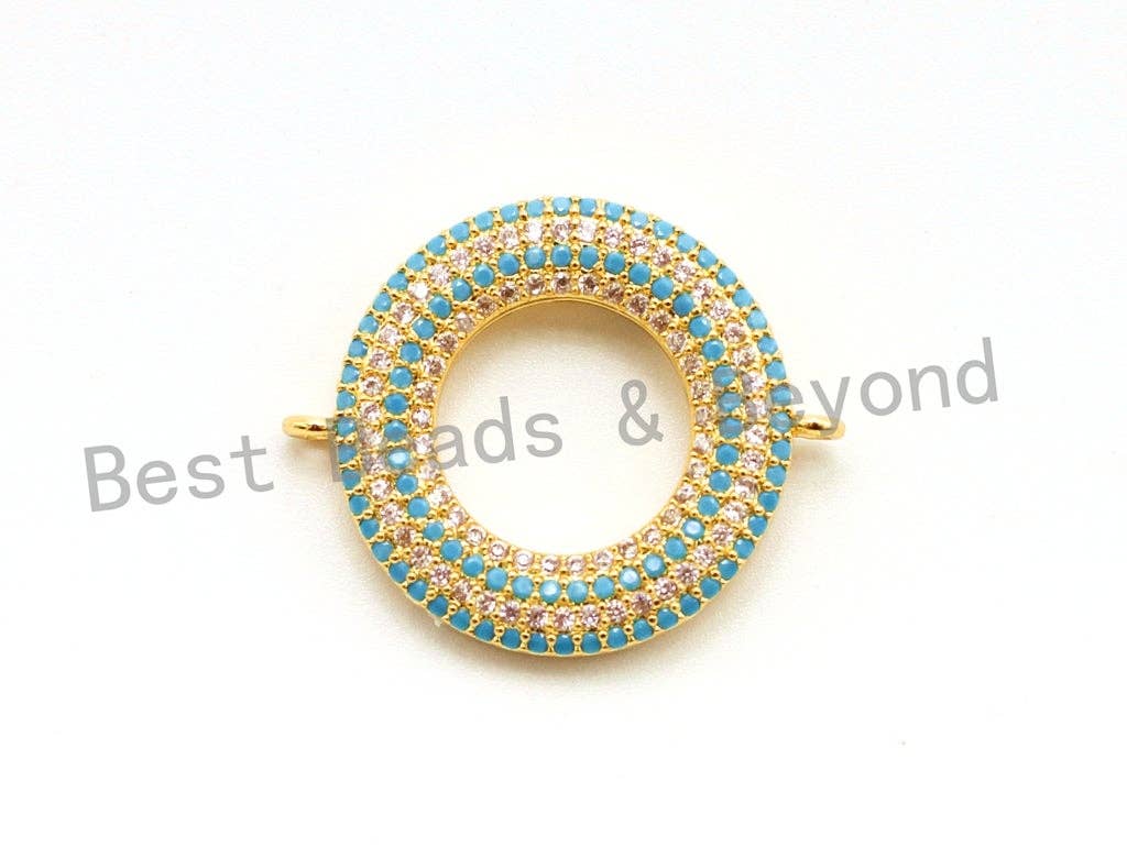 1pc/2pcs CZ Micro Pave Turquoise Donut Ring  Connector for Bracelet/ Necklace, Cubic Zirconia Space Connector, 22mm, sku#E68