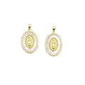 Clear CZ Gold Oval Pearl Virgin Mary Shape Charm, Sku#LX241