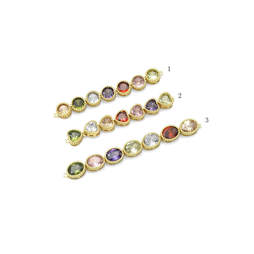Colorful CZ Gold Round Heart Oval Shape Long Bar Connector Charm, Sku#LX313