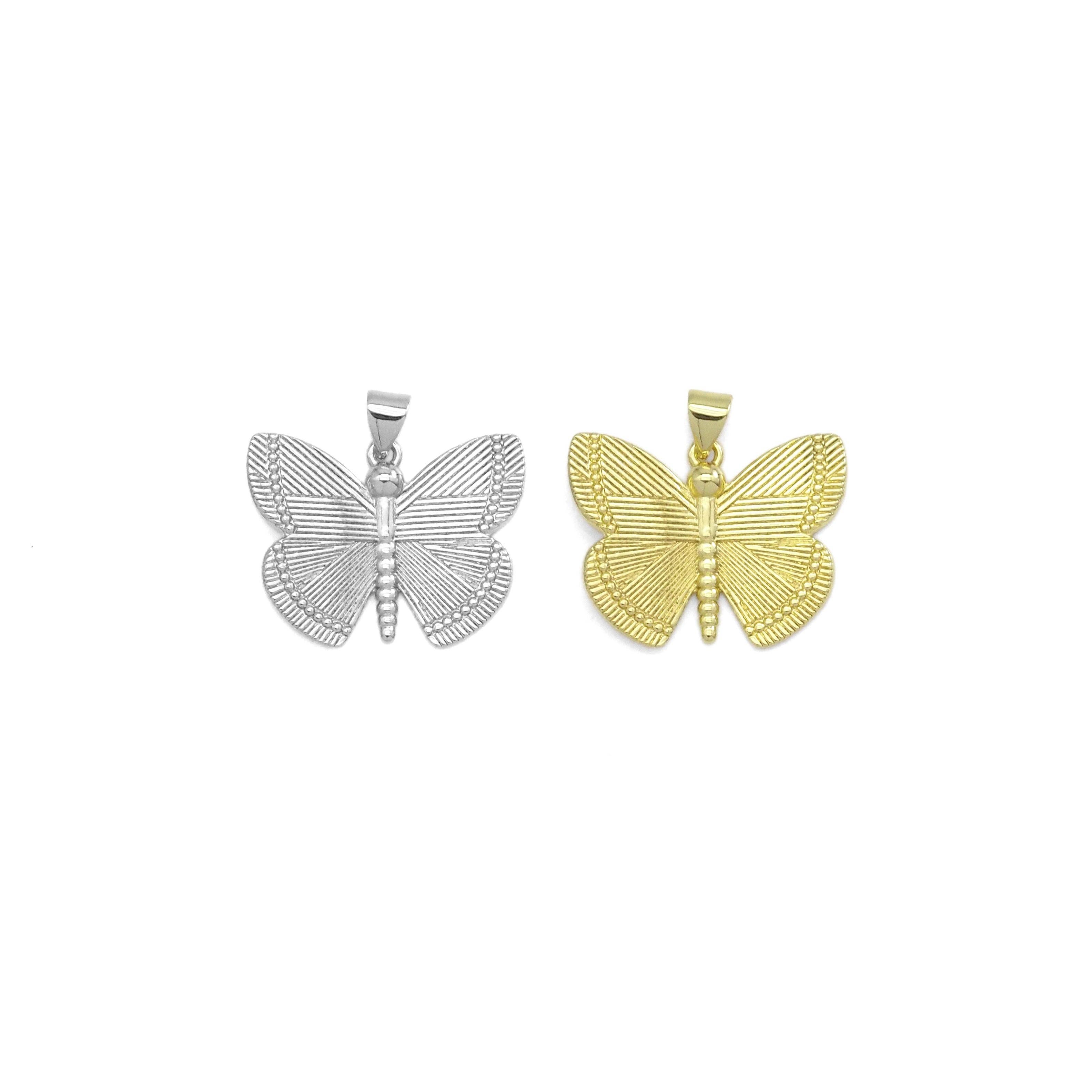 Gold Silver CZ Butterfly Shape Charm, Sku#Z1471