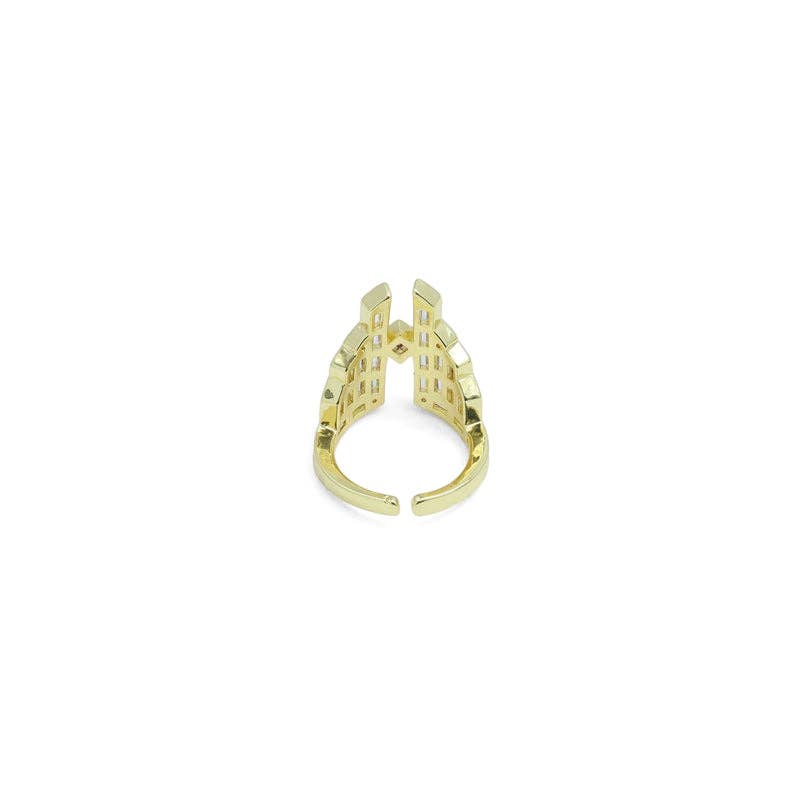Clear Baguette CZ Warrior Tower Statement Adjustable Ring, Sku#LX673